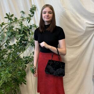 Linea Duart by Artigianato 2000 Black Velvet Purse w/ Leather Trim Made in Italy